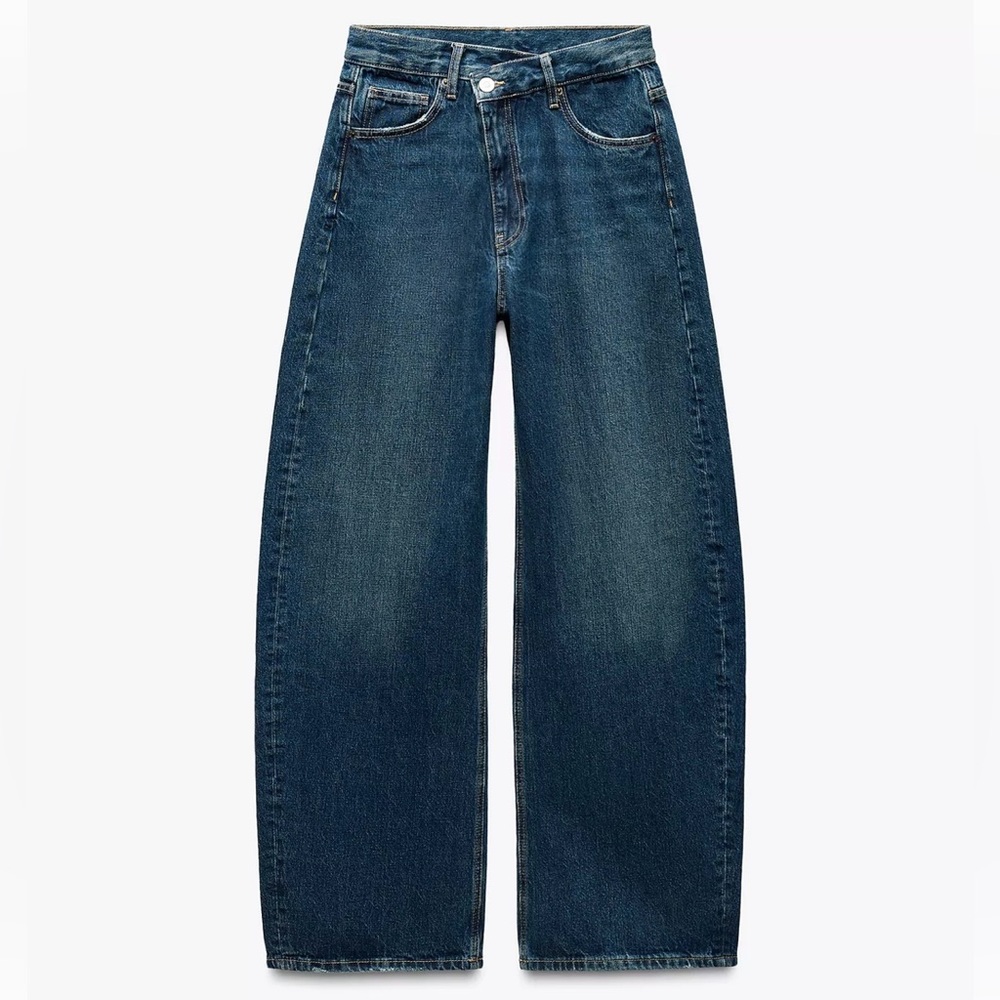 Zara Mid-rise Cross-waist Barrel Jeans